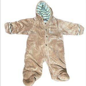 𝅺KENNETH Cole baby winter hooded quilted velour snowsuit brown 6 month